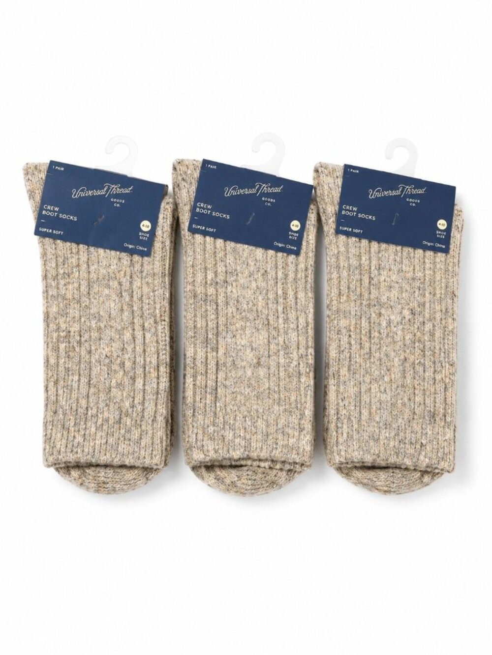 3 Pairs Universal Thread Crew Boot Socks Women's 4-10 Cream Textured Super Soft